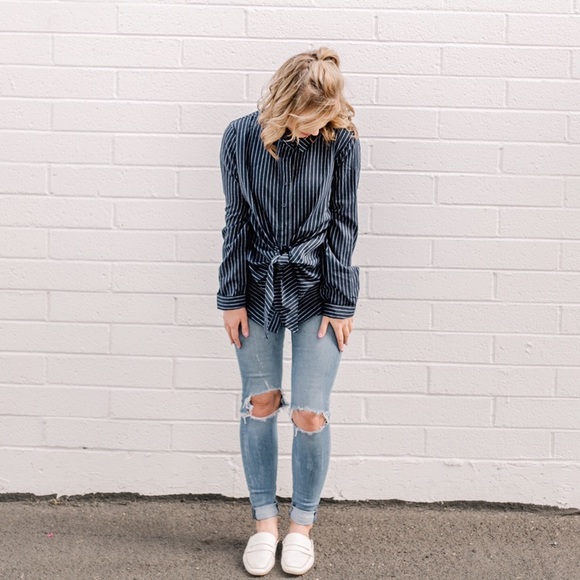 EVERLY navy and white striped blouse - Picture 3 of 5